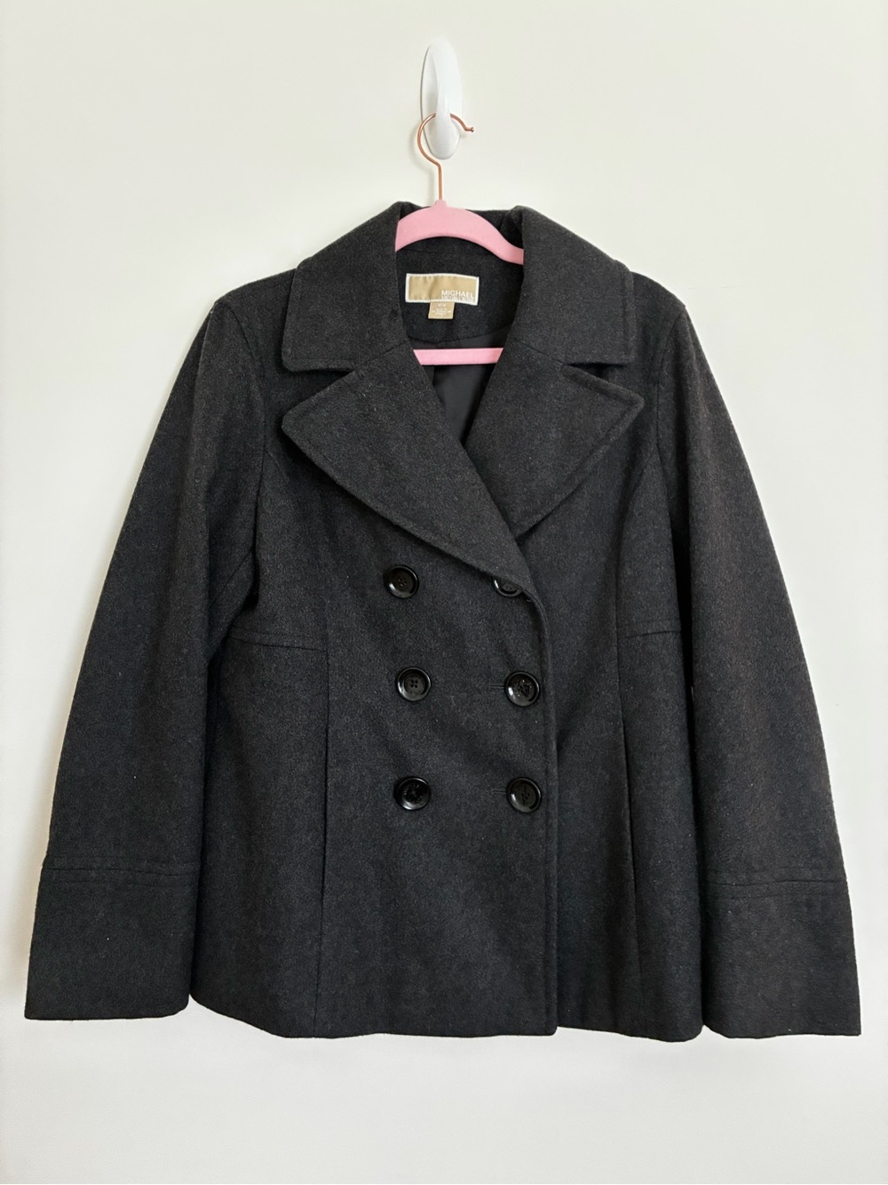 Michael Kors Wool-Blend Double-Breasted Peacoat Charcoal Grey medium